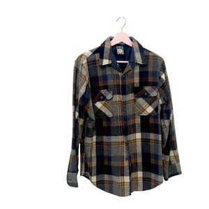 American Action Gear Wool Plaid Long Sleeve Button Front Top Size M